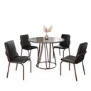 Ver imagem 2 de Conjunto Sala de Jantar Mesa Redonda 100cm Base Omega Tampo MDF Laca com Vidro Malibu Marrom/Preto