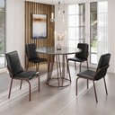 Ver imagem 1 de Conjunto Sala de Jantar Mesa Redonda 100cm Base Omega Tampo MDF Laca com Vidro Malibu Marrom/Preto