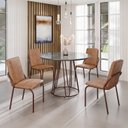 Ver imagem 1 de Conjunto Sala de Jantar Mesa Redonda 100cm Base Omega Tampo MDF Laca com Vidro Malibu Marrom