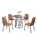 Ver imagem 2 de Conjunto Sala de Jantar Mesa Redonda 100cm Base Omega Tampo MDF Laca com Vidro Malibu Marrom