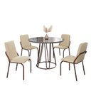 Ver imagem 2 de Conjunto Sala de Jantar Mesa Redonda 100cm Base Omega Tampo MDF Laca com Vidro Malibu Marrom/Creme