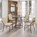 Ver imagem 1 de Conjunto Sala de Jantar Mesa Redonda 100cm Base Omega Tampo MDF Laca com Vidro Malibu Marrom/Creme