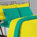 Ver imagem 3 de Kit Edredom Dupla Face + Jogo de Lençol Casal Viúva Nobre 6 Peças Malha 100% Algodão - Amarelo