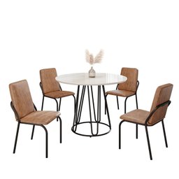 Conjunto Sala de Jantar Mesa Redonda 100cm Base Omega Tampo Mdf Laca com Vidro Malibu - 2