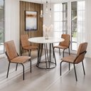 Ver imagem 1 de Conjunto Sala de Jantar Mesa Redonda 100cm Base Omega Tampo MDF Laca com Vidro Malibu Preto/Marrom