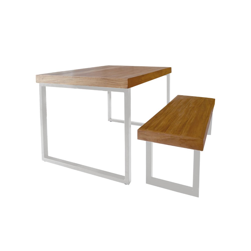 Conjunto Mesa Industrial Bernardo 2,00m Ferragem Branca com Banco Industrial Bernardo - 1