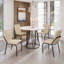 Ver imagem 1 de Conjunto Sala de Jantar Mesa Redonda 100cm Base Omega Tampo MDF Laca com Vidro Malibu Preto/Creme