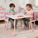 Ver imagem 2 de Mesa e 2 Cadeiras Infantil Dinossauro Kit Livro Educativo em Madeira - Rosa