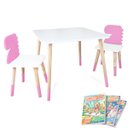Ver imagem 3 de Mesa e 2 Cadeiras Infantil Dinossauro Kit Livro Educativo em Madeira - Rosa