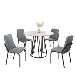 Conjunto Sala de Jantar Mesa Redonda 100cm Base Omega Tampo Mdf Laca com Vidro Malibu - 2