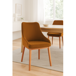 Kit 4 Cadeiras de Jantar Estofada Elisa Anatômica Veludo Terracota Base Madeira Maciça Mel - 1