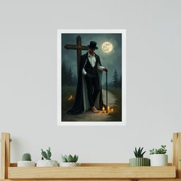 Quadro Umbanda Exu do Cruzeiro 45x34cm:moldura Branca - 1