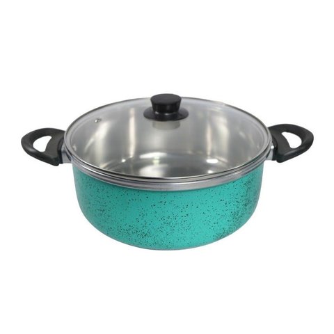 Caçarola Alumínio Tampa Vidro Alça Baquelite Verde Água 22cm