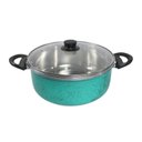 Ver imagem 1 de Caçarola Alumínio Tampa Vidro Alça Baquelite Verde Água 22cm