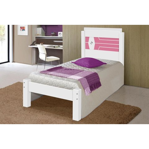 Cama Solteiro Lívia Branco/azul/rosa C/ Colchão - Carmolar