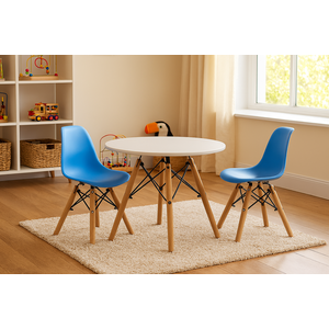 Kit Mesa Infantil Eames Branca 60cm + 2 Cadeiras Azul