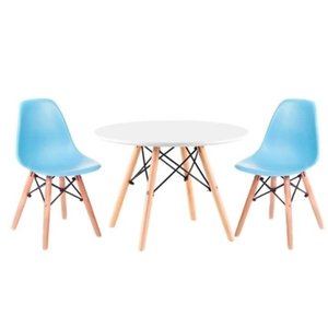 Kit Mesa Infantil Eames Branca 60cm + 2 Cadeiras Azul