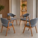 Ver imagem 1 de Combo 4 Poltronas Sala Jantar Estofadas Lithi Linho Basalto Conforto e Elegância