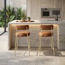 Ver imagem 1 de Banqueta Cozinha Média com Encosto Industrial Champanhe Kit 2 Londres PU D03 - D'Rossi