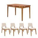 Ver imagem 2 de Conjunto Sala de Jantar 1 Mesa 130cm 4 Cadeiras Estofadas Miriti CabeCasa MadeiraOriginals Marrom/Caramelo/Creme