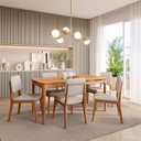 Ver imagem 1 de Conjunto Sala de Jantar 1 Mesa 160cm 6 Cadeiras Estofadas Miriti CabeCasa MadeiraOriginals Marrom/Caramelo/Creme