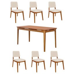 Conjunto Sala de Jantar 1 Mesa 160cm 6 Cadeiras Estofadas Miriti Cabecasa madeiramadeira - 10