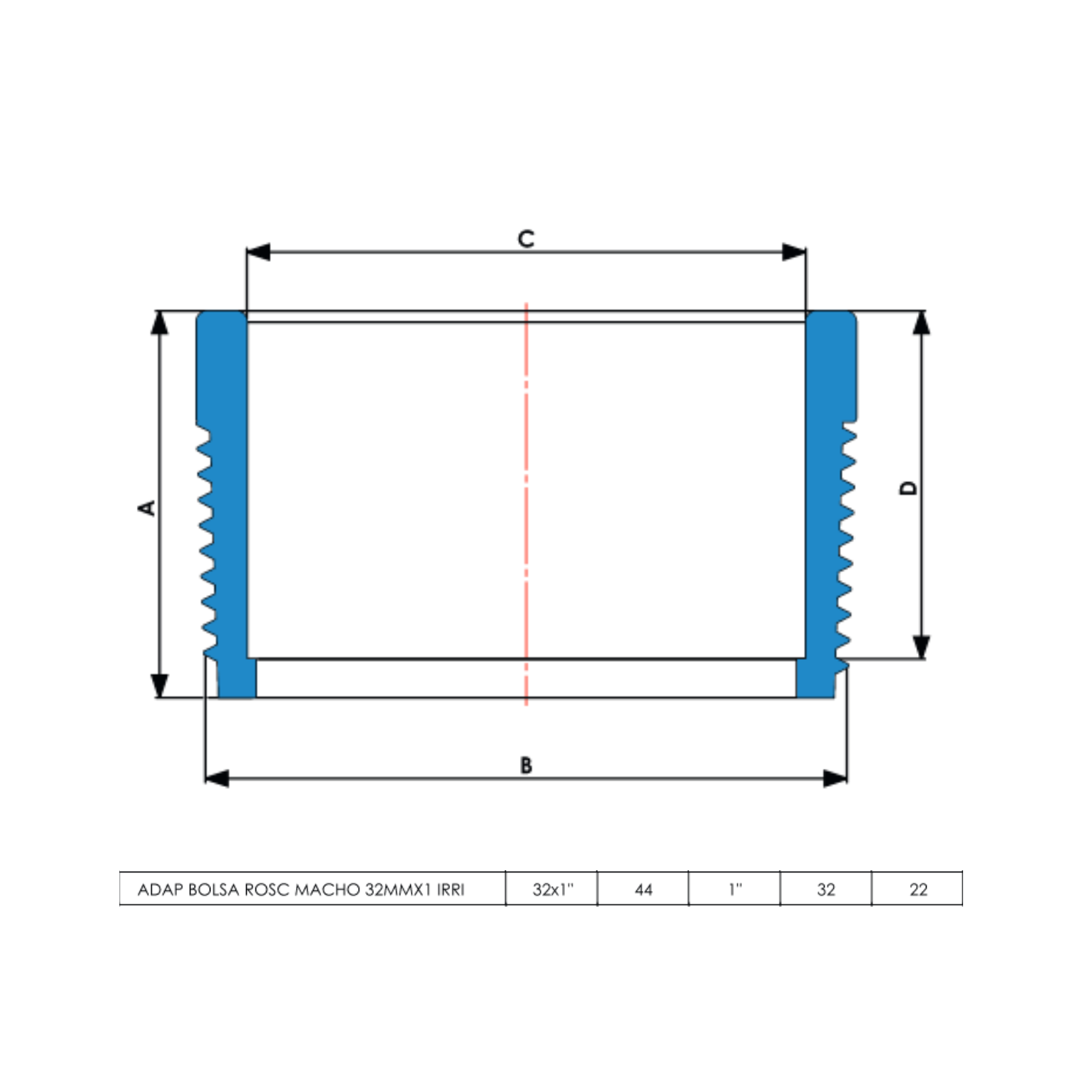 10 Unidades Adaptador Bolsa Roscável Macho Irrigação Lf 32mm X 1'' Cor Azul Durín - 3