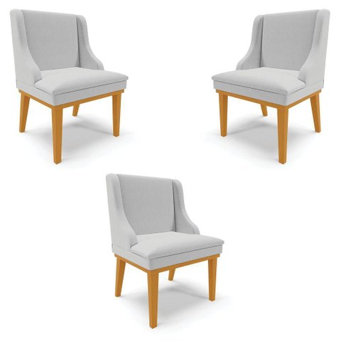 Kit 3 Cadeiras Decorativas Sala de Jantar Base Fixa de Madeira Firenze Linho Cinza/castanho G19