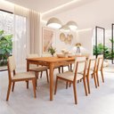 Ver imagem 1 de Conjunto Sala de Jantar 1 Mesa 210cm 8 Cadeiras Estofadas Miriti CabeCasa MadeiraOriginals Marrom/Caramelo/Creme