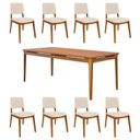 Ver imagem 2 de Conjunto Sala de Jantar 1 Mesa 210cm 8 Cadeiras Estofadas Miriti CabeCasa MadeiraOriginals Marrom/Caramelo/Creme