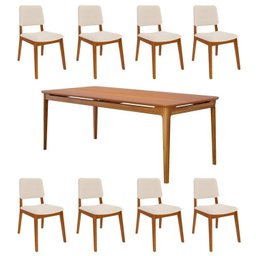 Conjunto Sala de Jantar 1 Mesa 210cm 8 Cadeiras Estofadas Miriti CabeCasa MadeiraMadeira - 10