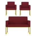 Ver imagem 1 de Kit Sofá 2 Lugares + 2 Poltronas Recepção Sala Base Dourada Cor:marsala Marsala