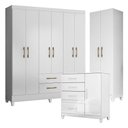 Ver imagem 1 de Guarda Roupa Casal Panamá com Cômoda Vênus com Pés e Armário Multiuso New Íris Branco Brilho-