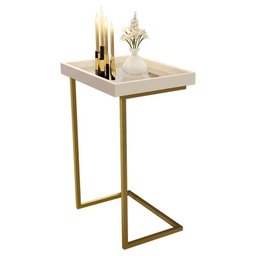 Mesa Lateral de Apoio Jb 4774 com Espelho e Pé de Aço Perola/dourado - 2