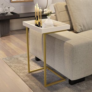 Mesa Lateral de Apoio Jb 4774 com Espelho e Pé de Aço Perola/dourado