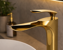 Ver imagem 3 de Torneira Monocomando de Mesa para Banheiro Bica Alta Curve Redonda Dourado Brilhante