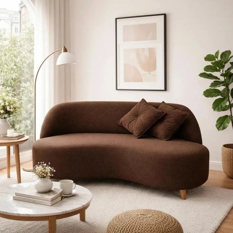 Sofá Orgânico Curvo 2 Lugares Tecido Bouclê - Seleguim Decor:marrom