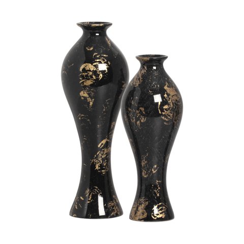 Vasos Decorativos de Cerâmica para Sala Dupla Califórnia Preto e Dourado Ébano