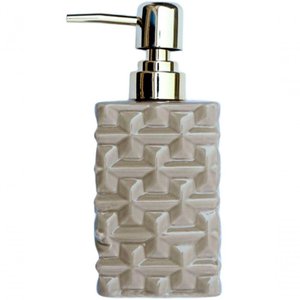 Saboneteira Liquida Lavabo Banheiro Cerâmica Bege Gold 350ml