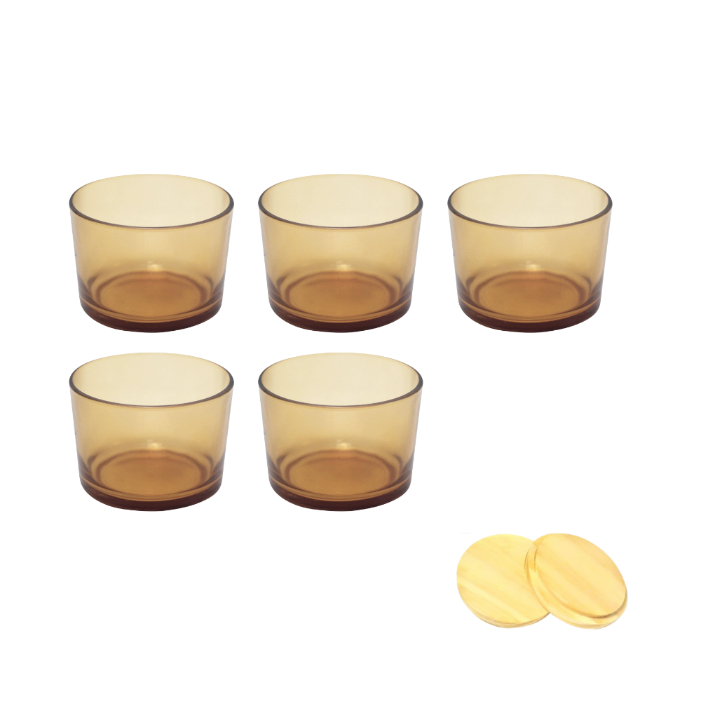 Kit 5 Potes de Vidro Translúcido Dourado Patê com Tampa 120ml Potes para Vela - Jogo de Cozinha- Kit