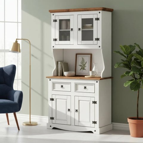 Cristaleira 4 Portas e 2 Gavetas Madeira Maciça Branco
