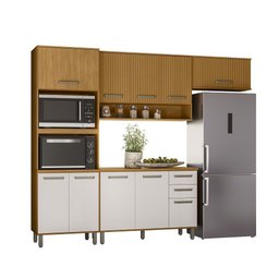 Cozinha Criare Modulada Com Paneleiro Torre Quente e Armário Detalhes Ripado -  Freijó/Ripado/ Off A - 2
