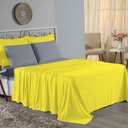 Ver imagem 1 de Jogo de Cama Casal Viúva Nobre 4 Peças Malha 100% Algodão - Amarelo / Cinza