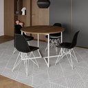Ver imagem 1 de Mesa Industrial Jantar Redonda Amêndoa 110Cm Base V Com 4 Cadeiras Eames Pretas Ferro Branco