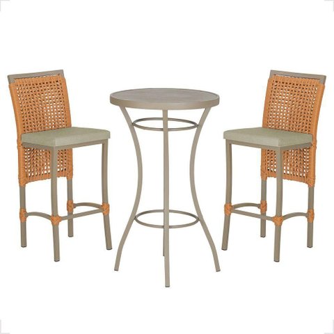 Mesa Bistrô e 2 Banquetas Roma Fendi Corda Estofado 7 Trama Terra Cota