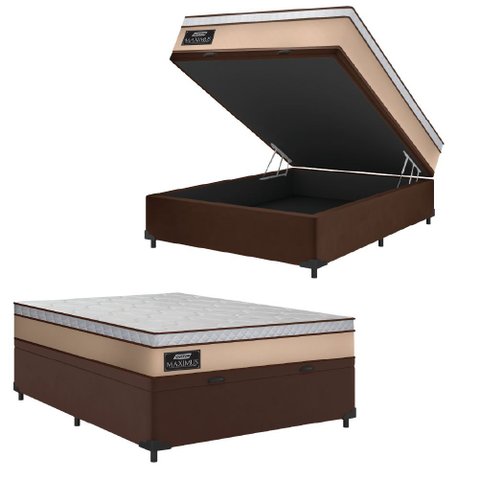 Cama Box Baú Casal Gazin Colchão Molas Ensacadas 138x188x65cm Maximus Bege/marrom