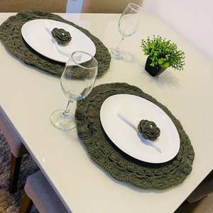 Kit 2 Sousplat com 2 Porta Guardanapo em Crochê Artesanal Cor Verde - Majú Decor
