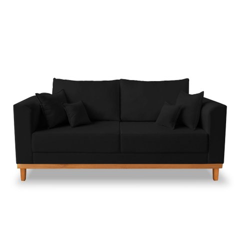 Sofá Moderno Viena 3 Lugares Com Base de Madeira Suede Preto - Madeira Prima Deccor