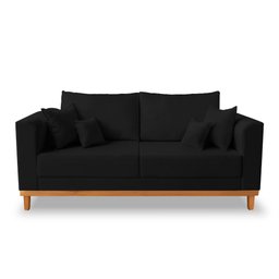 Sofá Moderno Viena 3 Lugares Com Base de Madeira Suede Preto - Madeira Prima Deccor - 1 Sofá Moderno Viena 3 Lugares Com Base de Madeira Suede Preto - Madeira Prima Deccor - 1