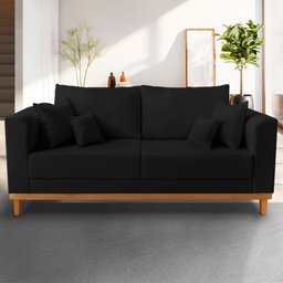 Sofá Moderno Viena 3 Lugares Com Base de Madeira Suede Preto - Madeira Prima Deccor - 2 Sofá Moderno Viena 3 Lugares Com Base de Madeira Suede Preto - Madeira Prima Deccor - 2